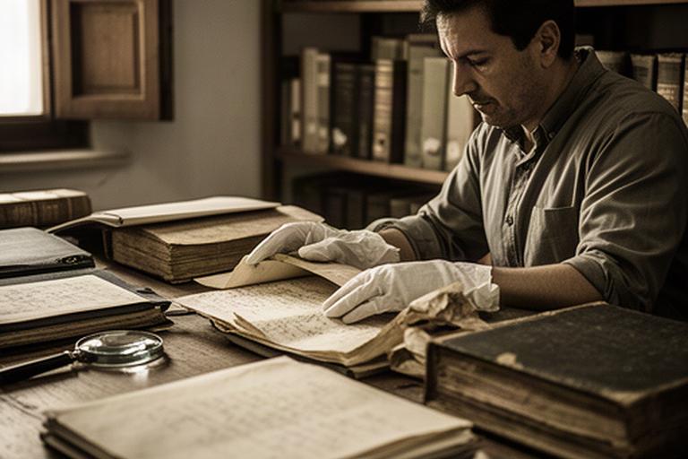 Investigadora consultando documentos antiguos en un archivo histórico andaluz