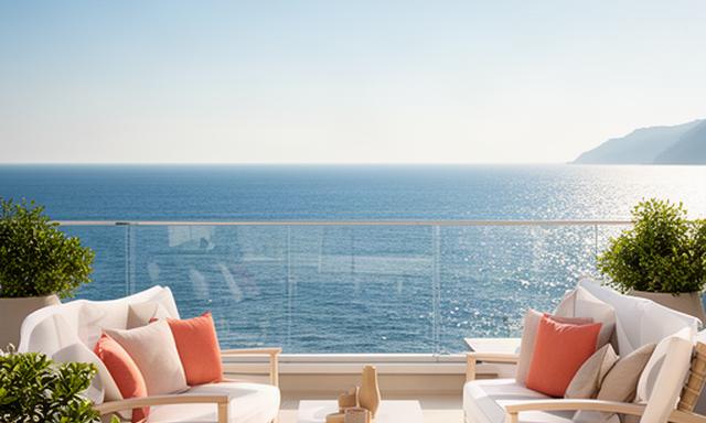 Terraza de hotel con vistas al mar preparada para una pieza promocional